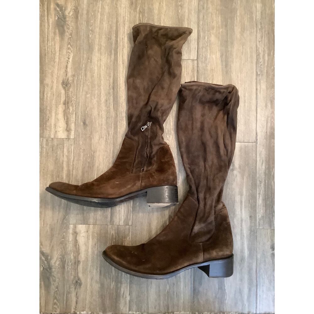 PRADA Women's 10 Vintage Brown Suede Knee High Tall Riding Boots Italy P8-9 - Picture 3 of 7